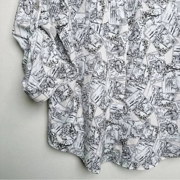 Karl Lagerfeld Womens Size Large Paris Whimsical  Roll Sleeve Blouse - Picture 10 of 15